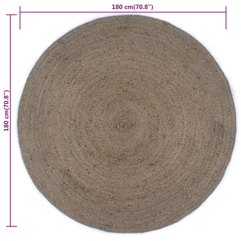 Tapis Fait Main Jute Rond 180 cm Gris