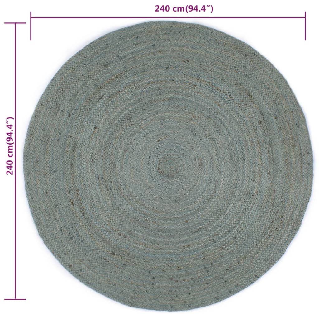 vidaXL Handmade Rug Jute Round 240 cm Olive Green