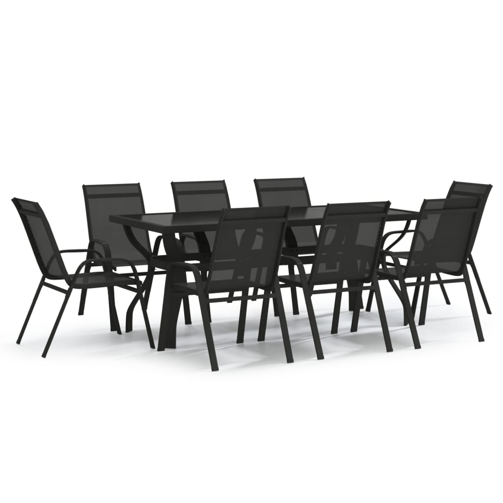 vidaXL 9 Piece Garden Dining Set Black