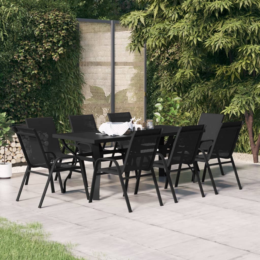 vidaXL 9 Piece Garden Dining Set Black