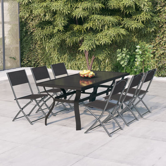 vidaXL 7 Piece Garden Dining Set Grey and Black