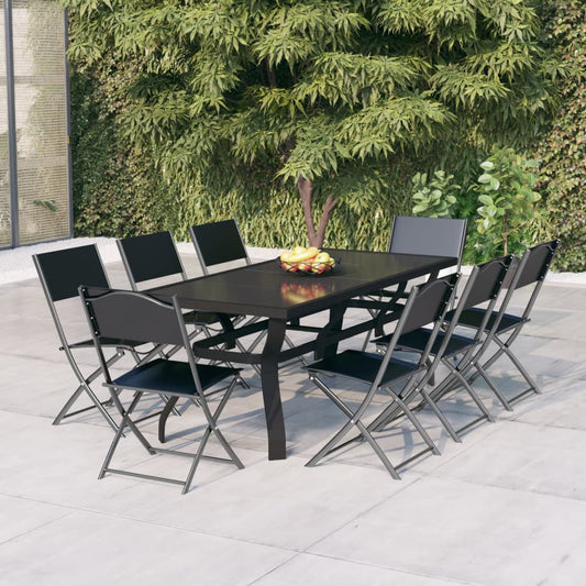 vidaXL 9 Piece Garden Dining Set Grey and Black