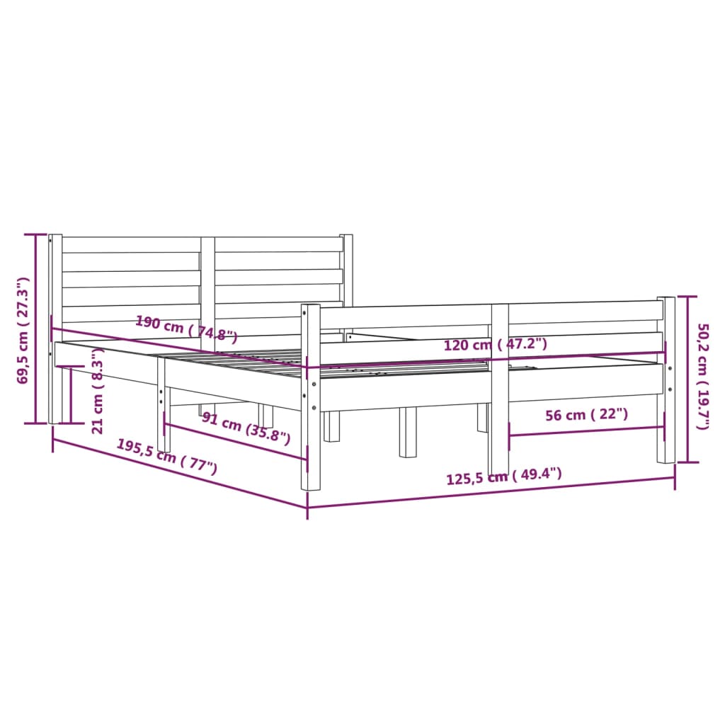 vidaXL Bed Frame without Mattress White Solid Wood 120x190 cm Small Double