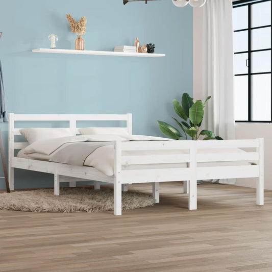 vidaXL Bed Frame without Mattress White Solid Wood 135x190 cm Double Double