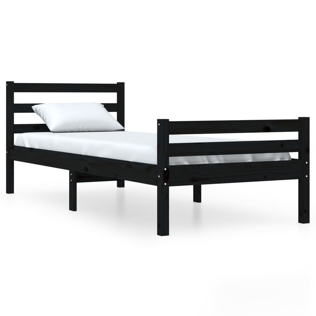 vidaXL Bed Frame without Mattress Black Solid Wood 100x200 cm