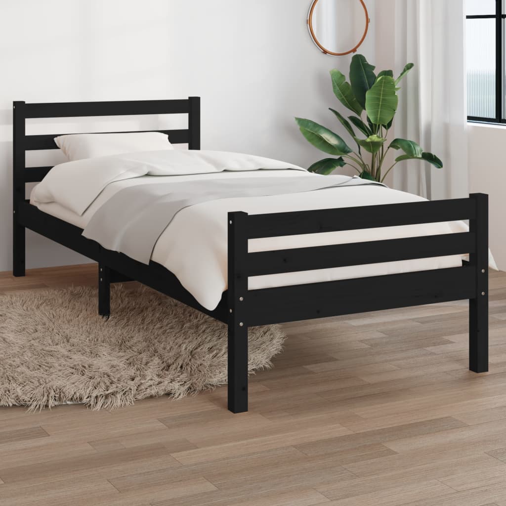 vidaXL Bed Frame without Mattress Black Solid Wood 100x200 cm