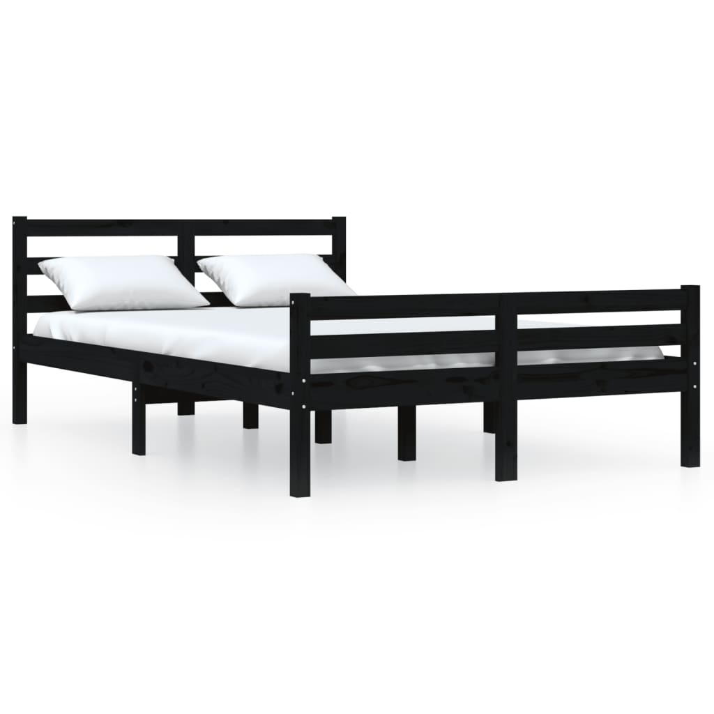 vidaXL Bed Frame without Mattress Black Solid Wood 150x200 cm King Size King Size