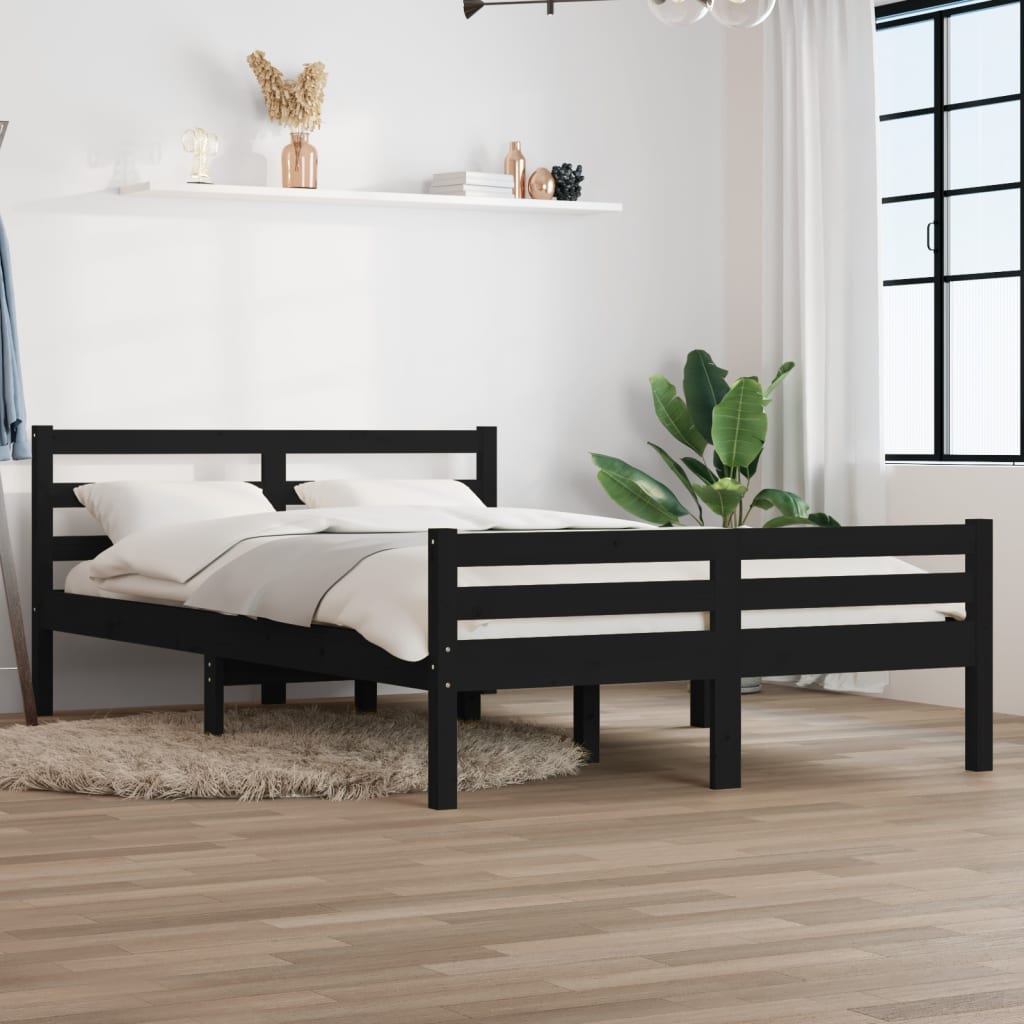 vidaXL Bed Frame without Mattress Black Solid Wood 150x200 cm King Size King Size