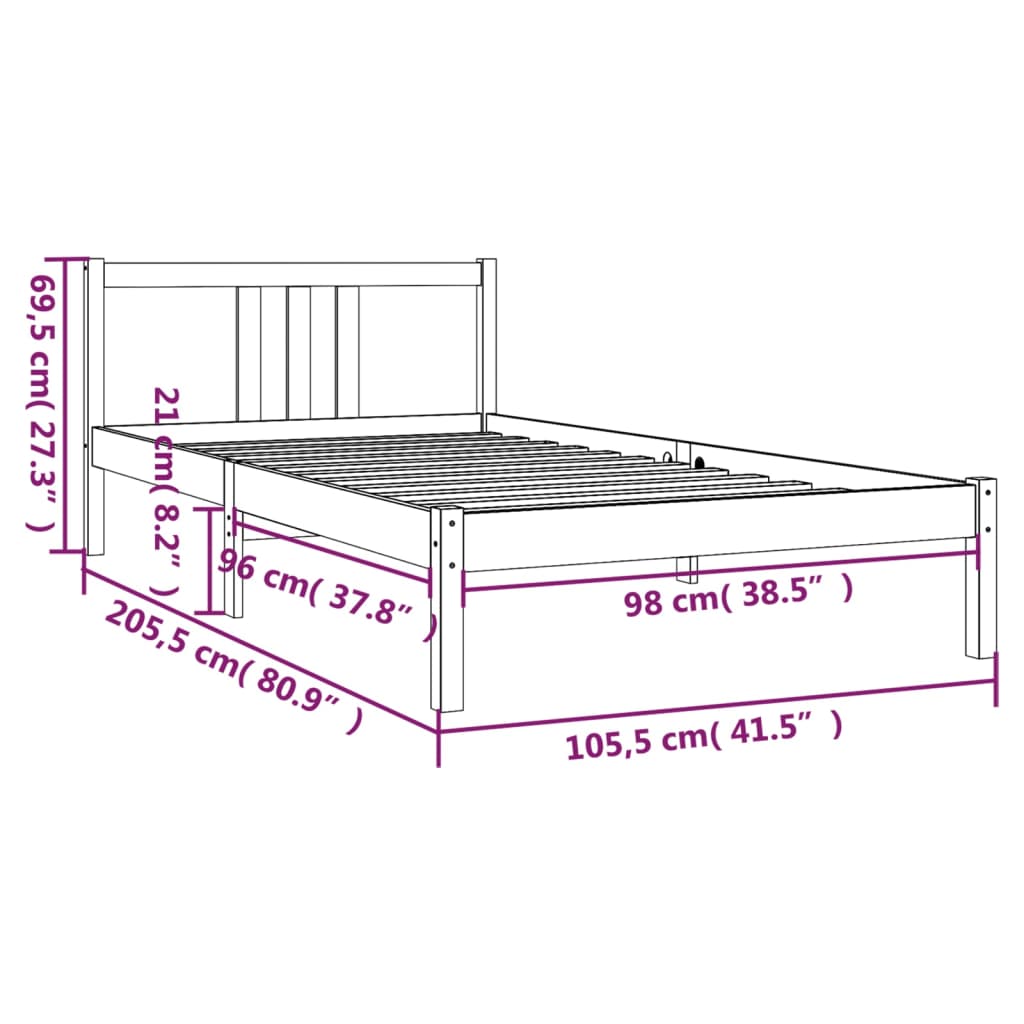 vidaXL Bed Frame without Mattress Grey Solid Wood 100x200 cm