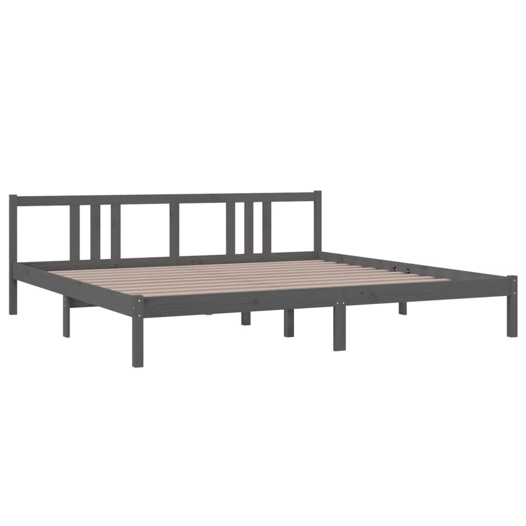 Bed Frame | Grey | Solid Pinewood | 200x200 cm | Bed Frame | Rectangular