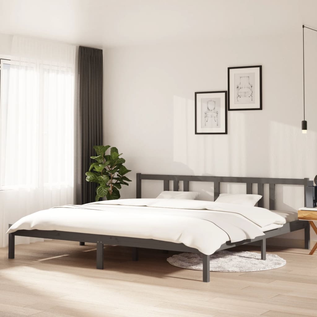 Bed Frame | Grey | Solid Pinewood | 200x200 cm | Bed Frame | Rectangular