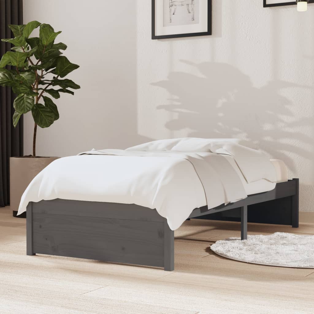 vidaXL Bed Frame without Mattress Grey Solid Wood 75x190 cm Small Single Small Single