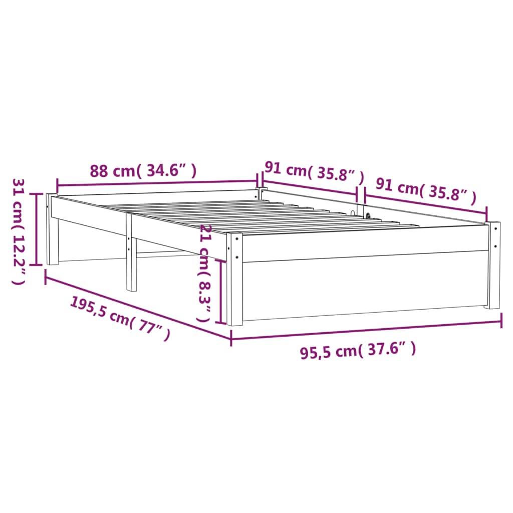 vidaXL Bed Frame without Mattress Solid Wood 90x190 cm Single Single