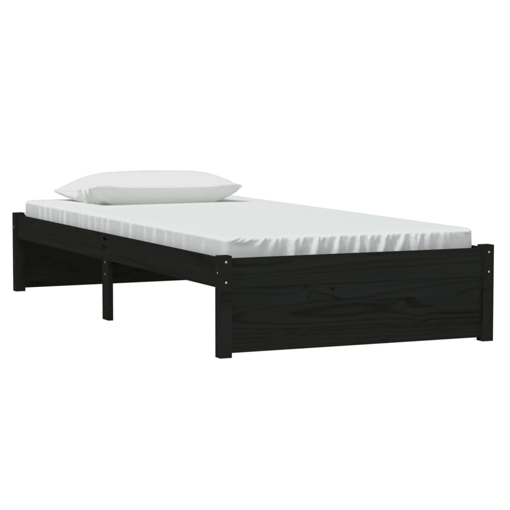 vidaXL Bed Frame without Mattress Black Solid Wood 90x190 cm Single Single