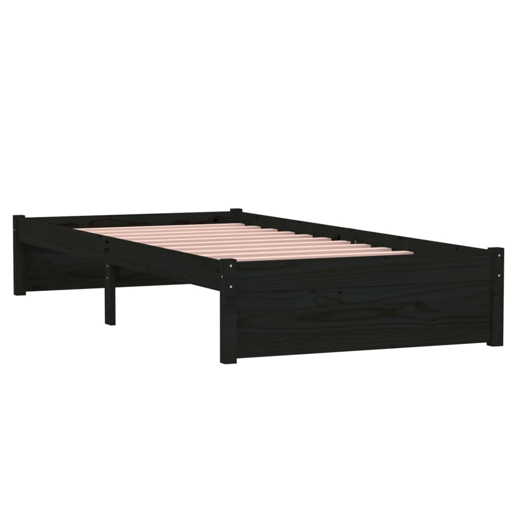 vidaXL Bed Frame without Mattress Black Solid Wood 90x190 cm Single Single