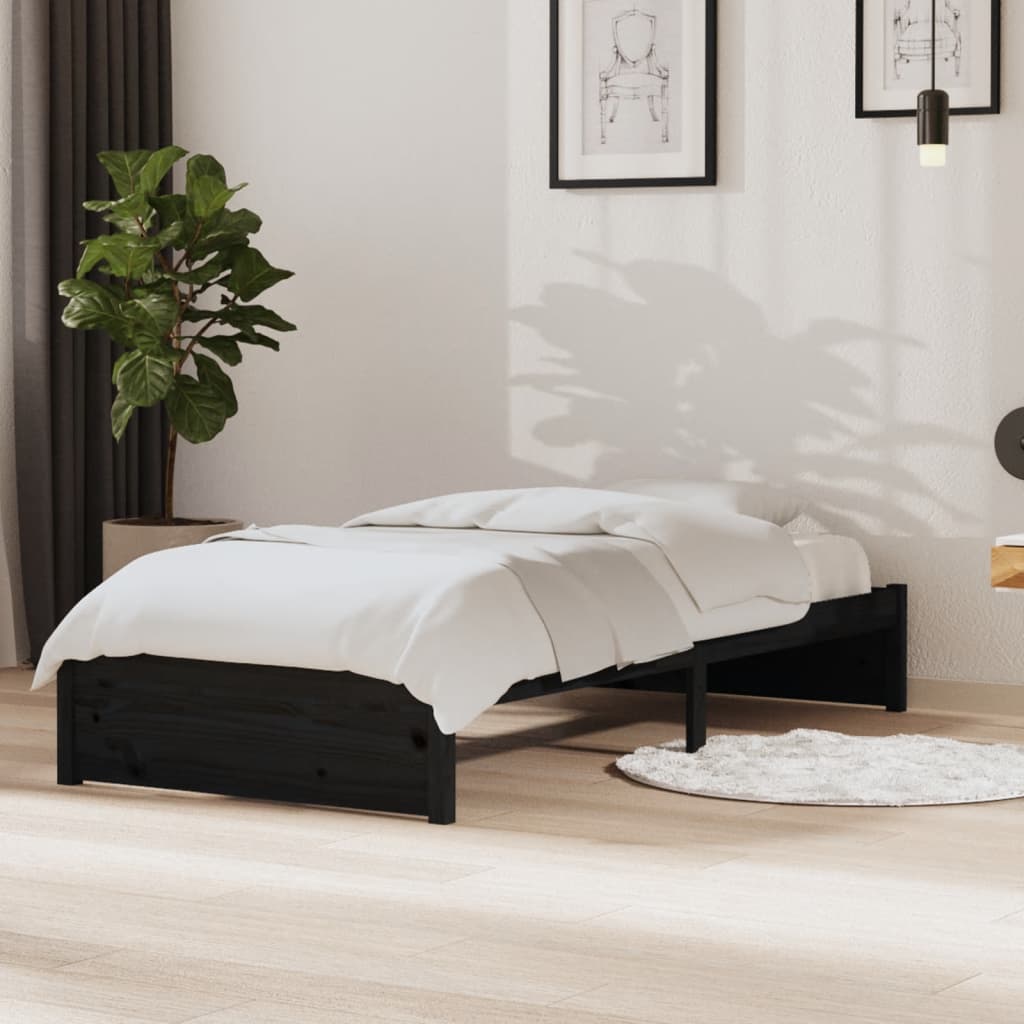 vidaXL Bed Frame without Mattress Black Solid Wood 90x190 cm Single Single