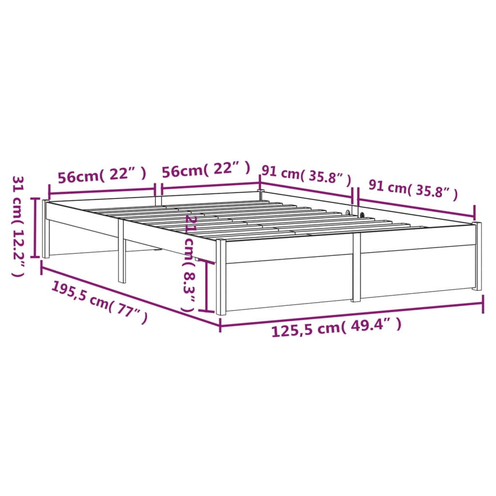 vidaXL Bed Frame without Mattress Black Solid Wood 120x190 cm Small Double