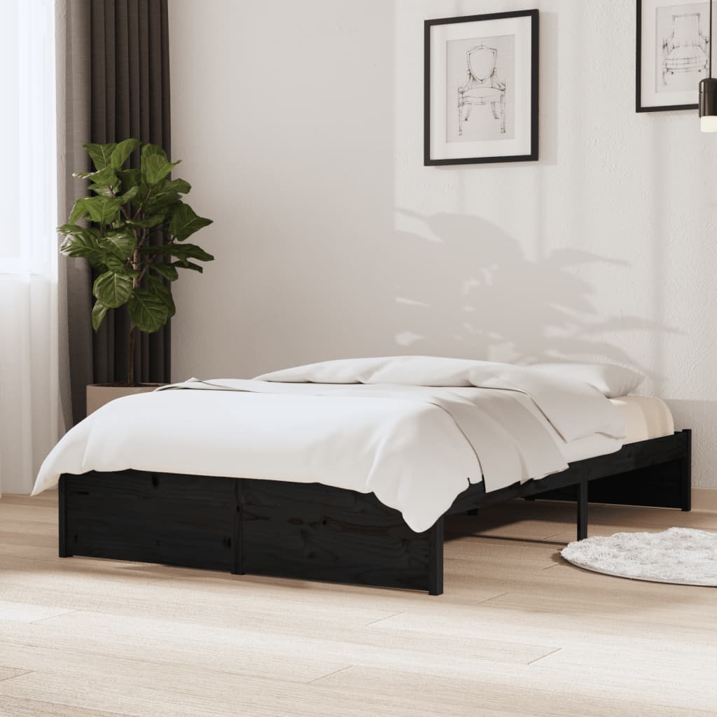 vidaXL Bed Frame without Mattress Black Solid Wood 120x190 cm Small Double