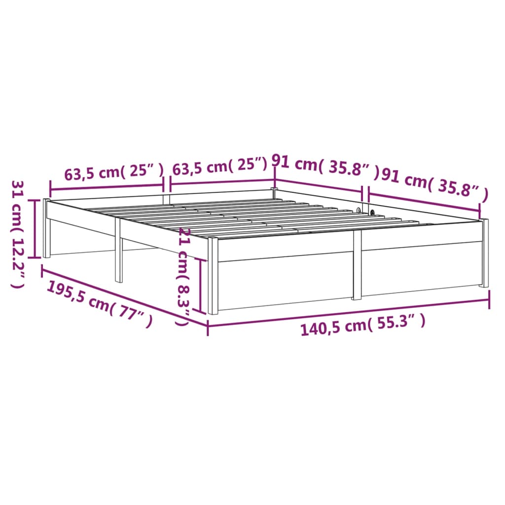 vidaXL Bed Frame without Mattress Solid Wood 135x190 cm Double Double