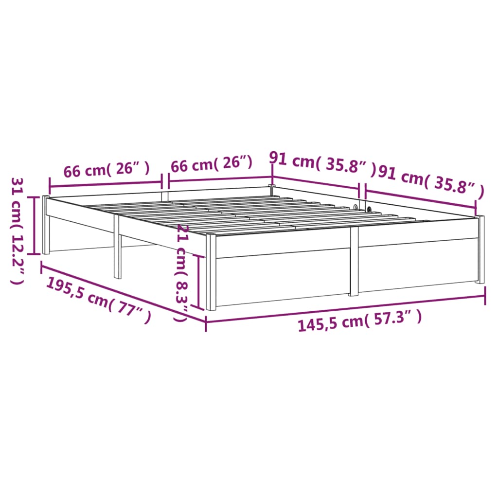 vidaXL Bed Frame without Mattress Grey Solid Wood 140x190 cm