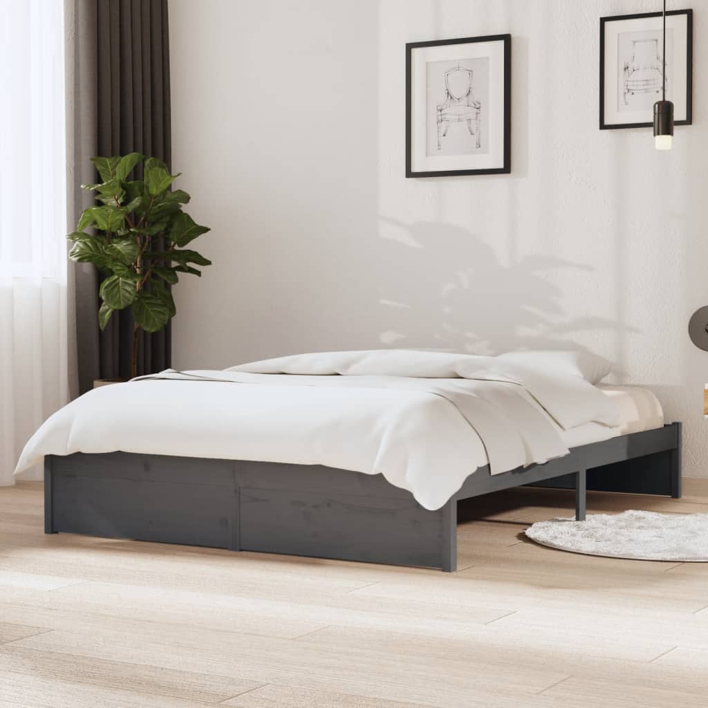 vidaXL Bed Frame without Mattress Grey Solid Wood 140x190 cm