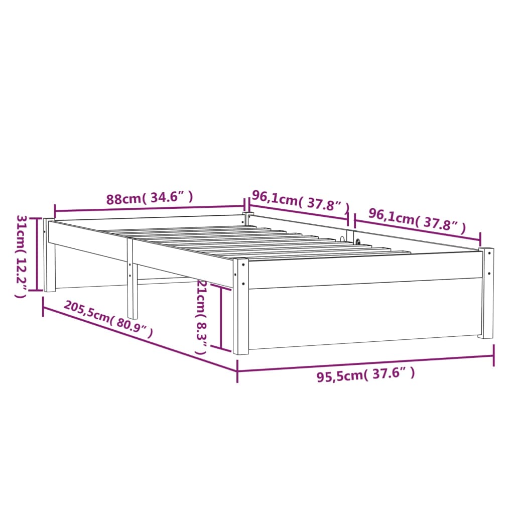 vidaXL Bed Frame without Mattress Solid Wood 90x200 cm