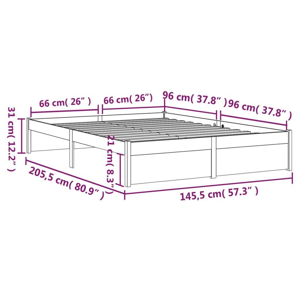 vidaXL Bed Frame without Mattress Solid Wood 140x200 cm