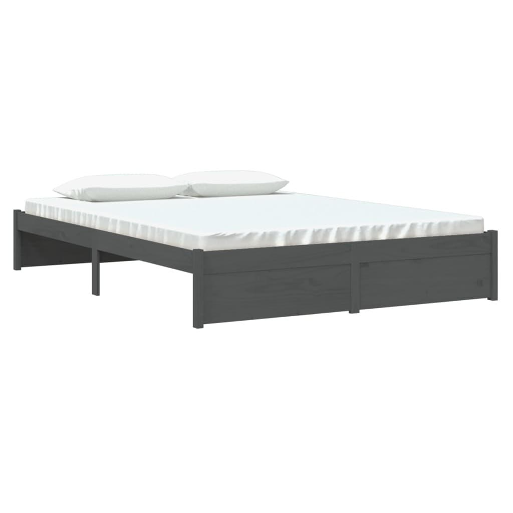 vidaXL Bed Frame without Mattress Grey Solid Wood 150x200 cm King Size King Size