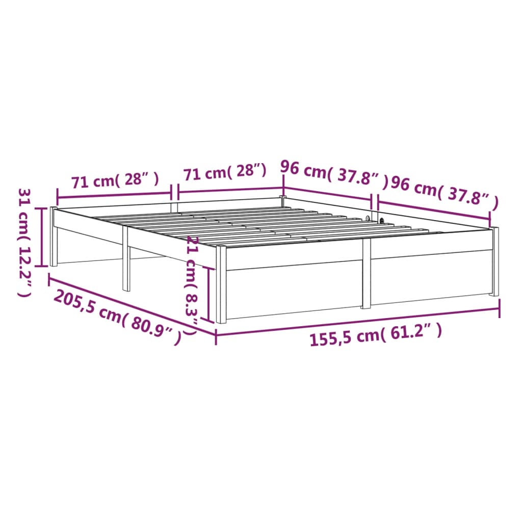 vidaXL Bed Frame without Mattress Grey Solid Wood 150x200 cm King Size King Size