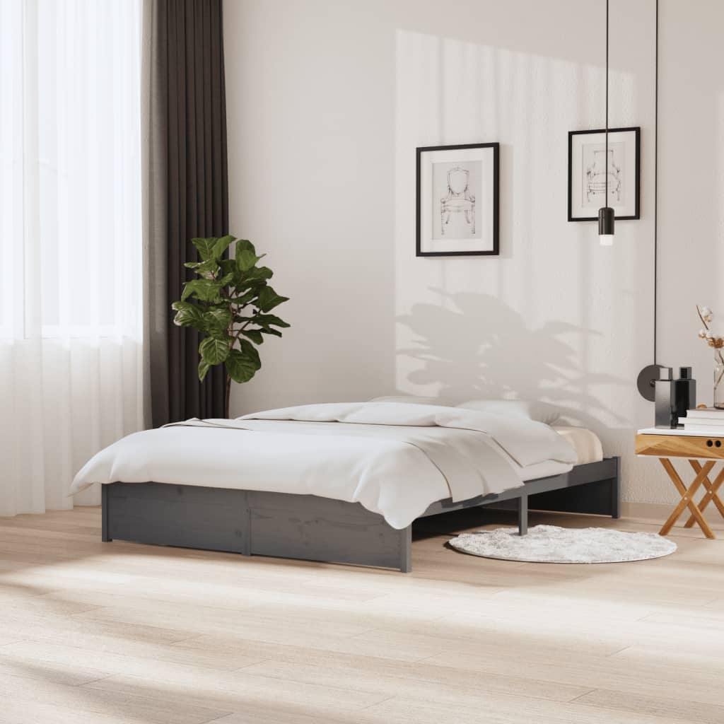 vidaXL Bed Frame without Mattress Grey Solid Wood 150x200 cm King Size King Size