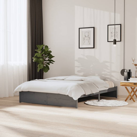 vidaXL Bed Frame without Mattress Grey Solid Wood 150x200 cm King Size King Size