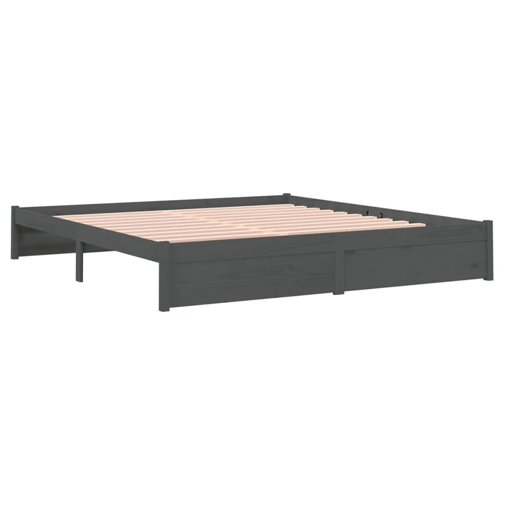 vidaXL Bed Frame without Mattress Grey Solid Wood 180x200 cm Super King