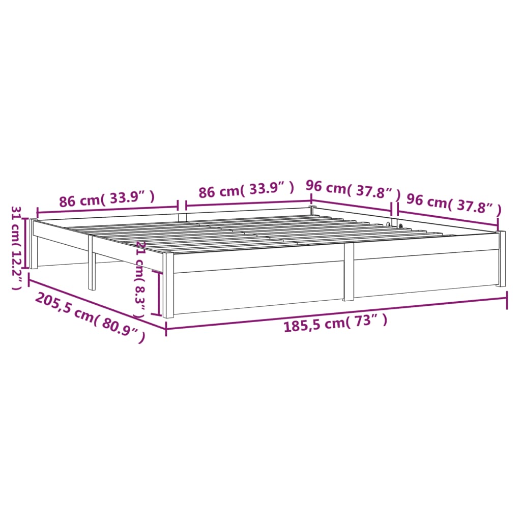 vidaXL Bed Frame without Mattress Grey Solid Wood 180x200 cm Super King