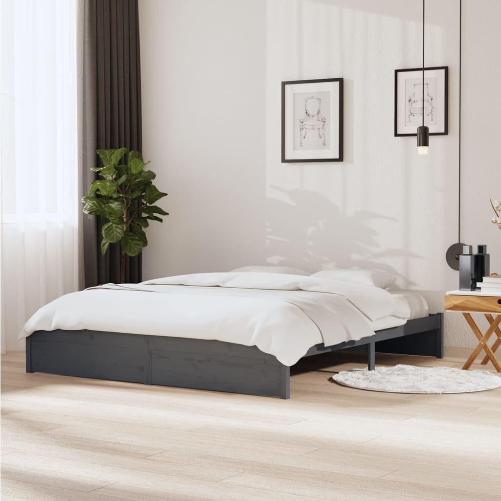 vidaXL Bed Frame without Mattress Grey Solid Wood 180x200 cm Super King