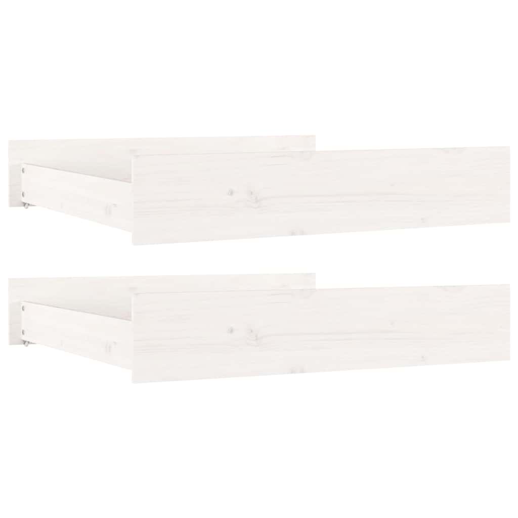 Bed Drawers 2 pcs White Solid Wood Pine