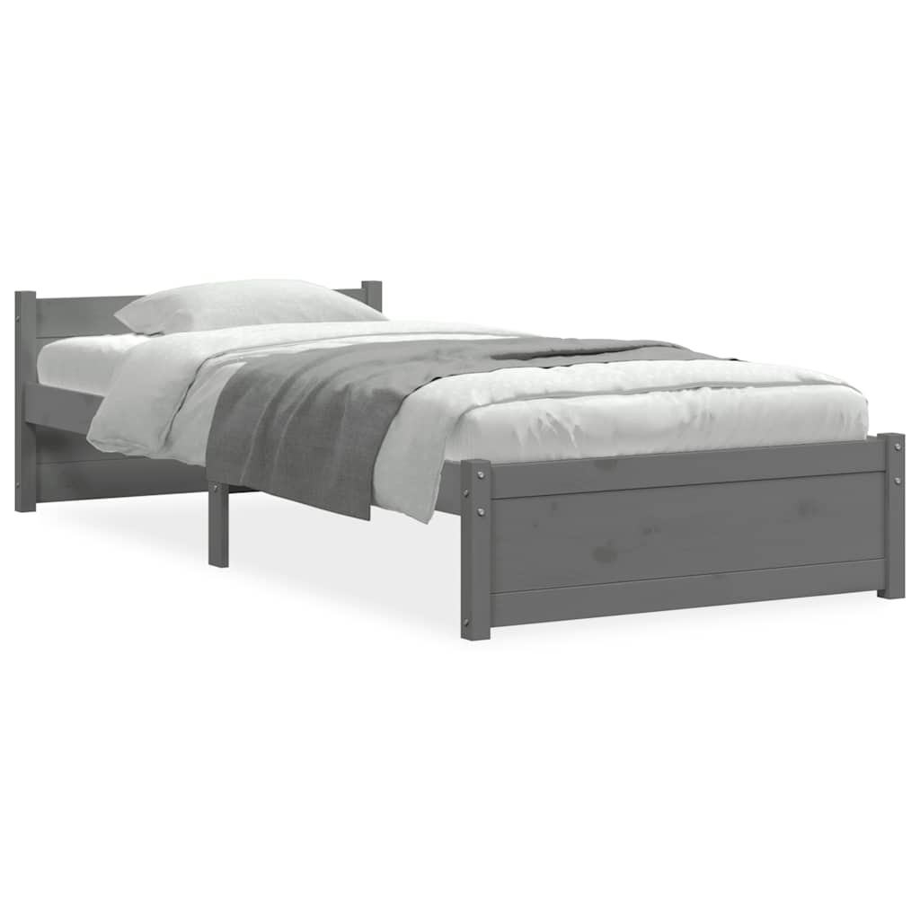 Bed Frame without Mattress Grey Solid Wood 75x190 cm Small Single Small Single