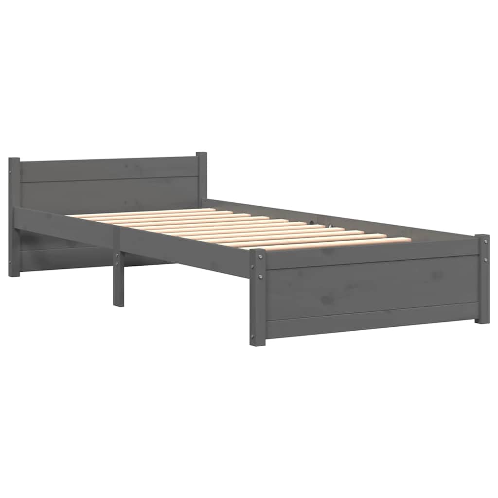 Bed Frame without Mattress Grey Solid Wood 75x190 cm Small Single Small Single