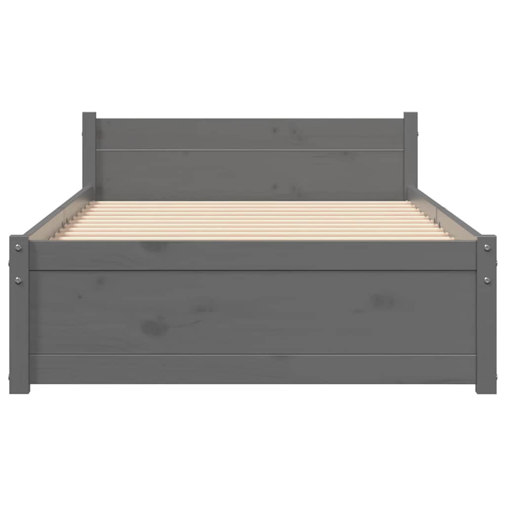 Bed Frame without Mattress Grey Solid Wood 75x190 cm Small Single Small Single