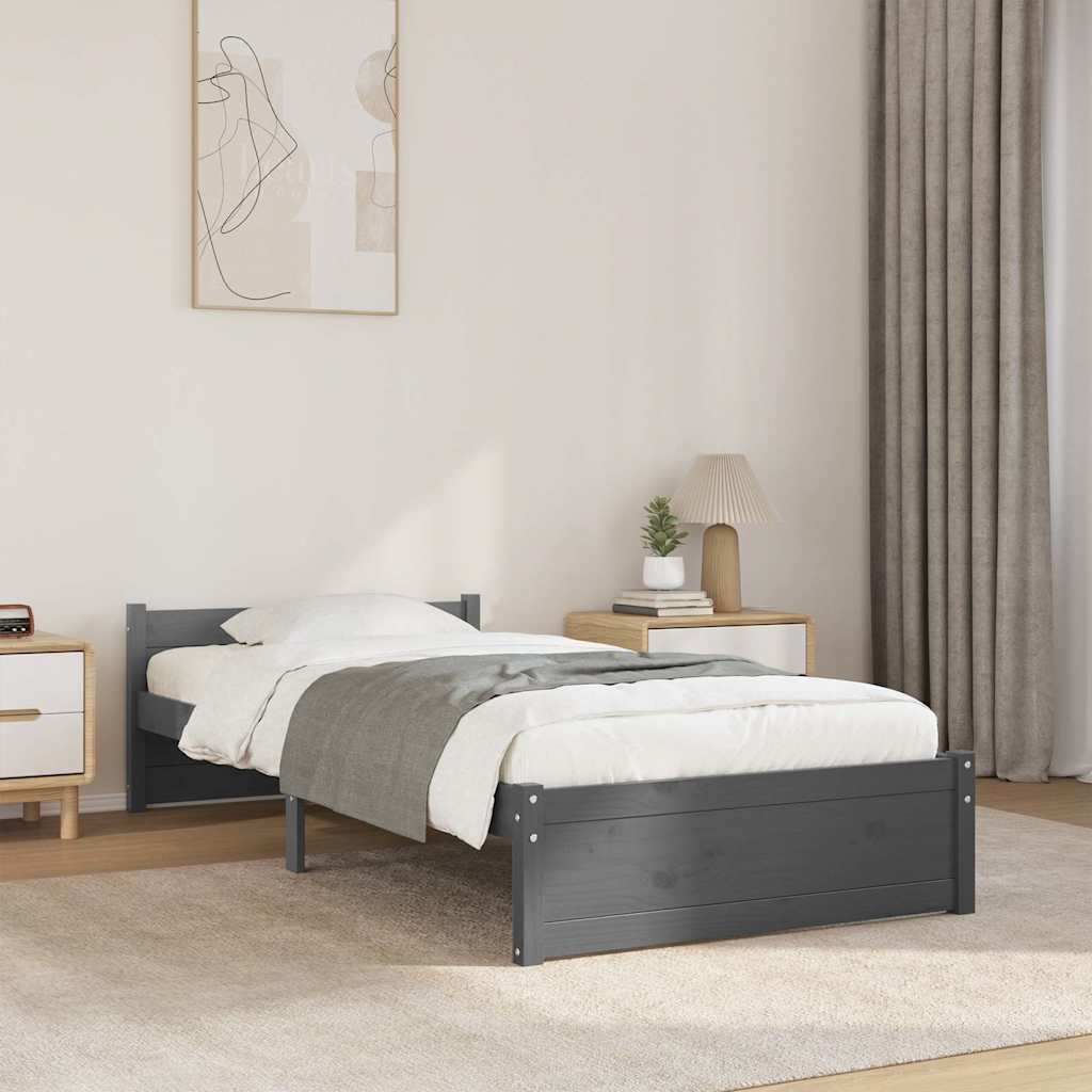 Bed Frame without Mattress Grey Solid Wood 75x190 cm Small Single Small Single