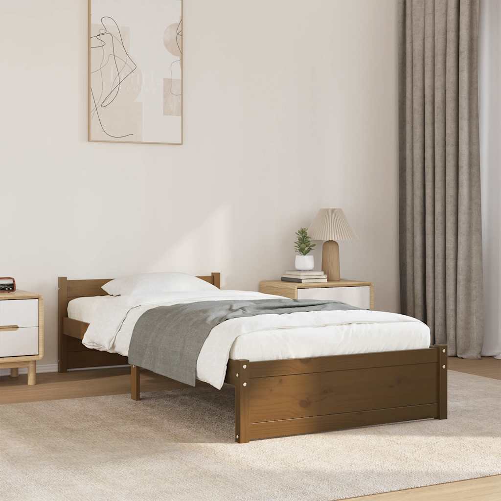 Bed Frame without Mattress Honey Brown Solid Wood 75x190 cm Small Single