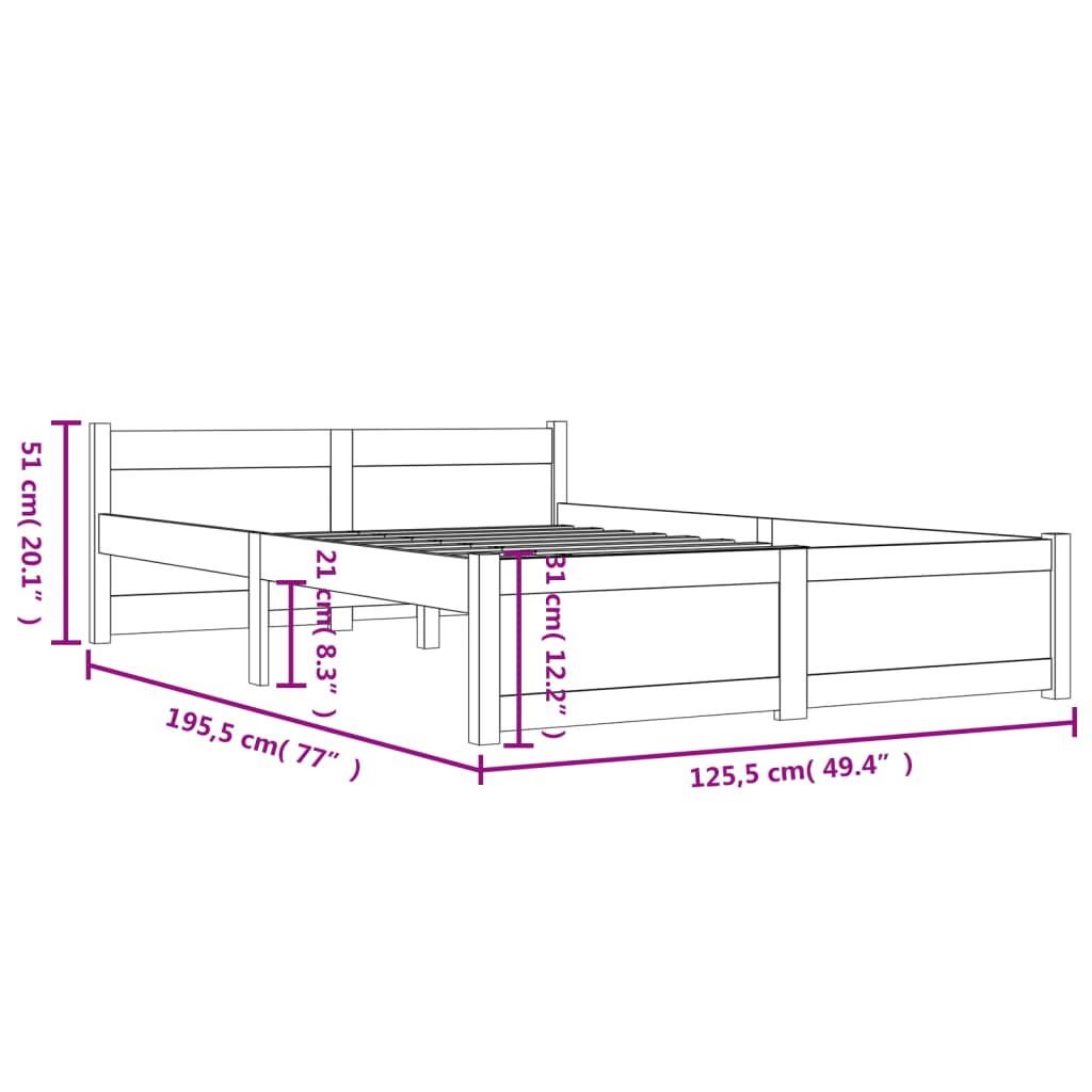 vidaXL Bed Frame without Mattress Solid Wood 120x190 cm Small Double Small Double