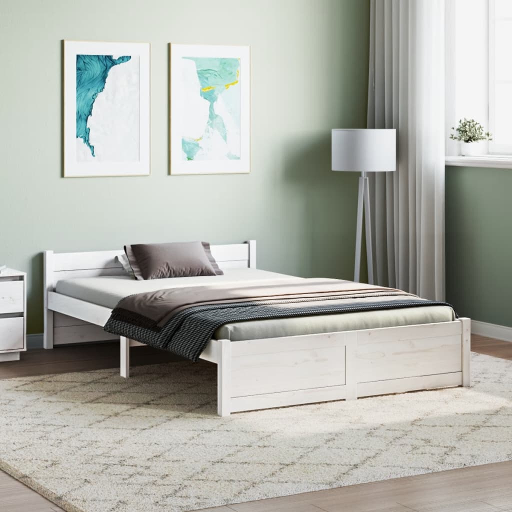 vidaXL Bed Frame without Mattress White Solid Wood 135x190 cm Double Double