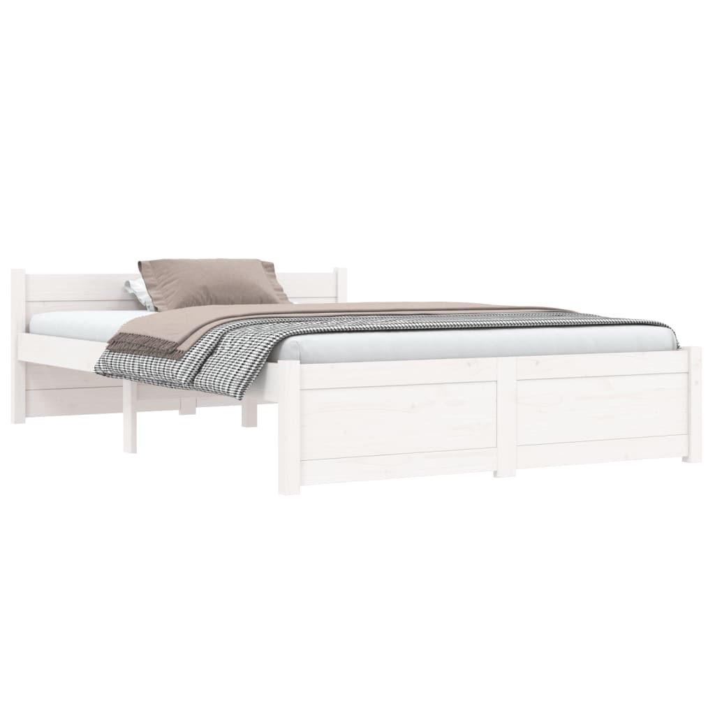 vidaXL Bed Frame without Mattress White Solid Wood 135x190 cm Double Double