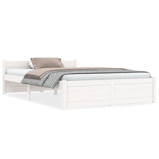 vidaXL Bed Frame without Mattress White Solid Wood 135x190 cm Double Double