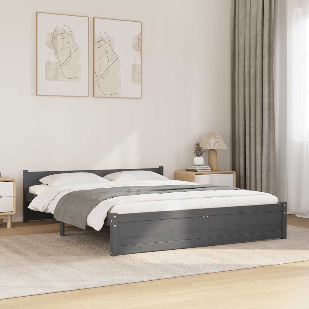 Bed Frame without Mattress Grey Solid Wood 135x190 cm Double Double
