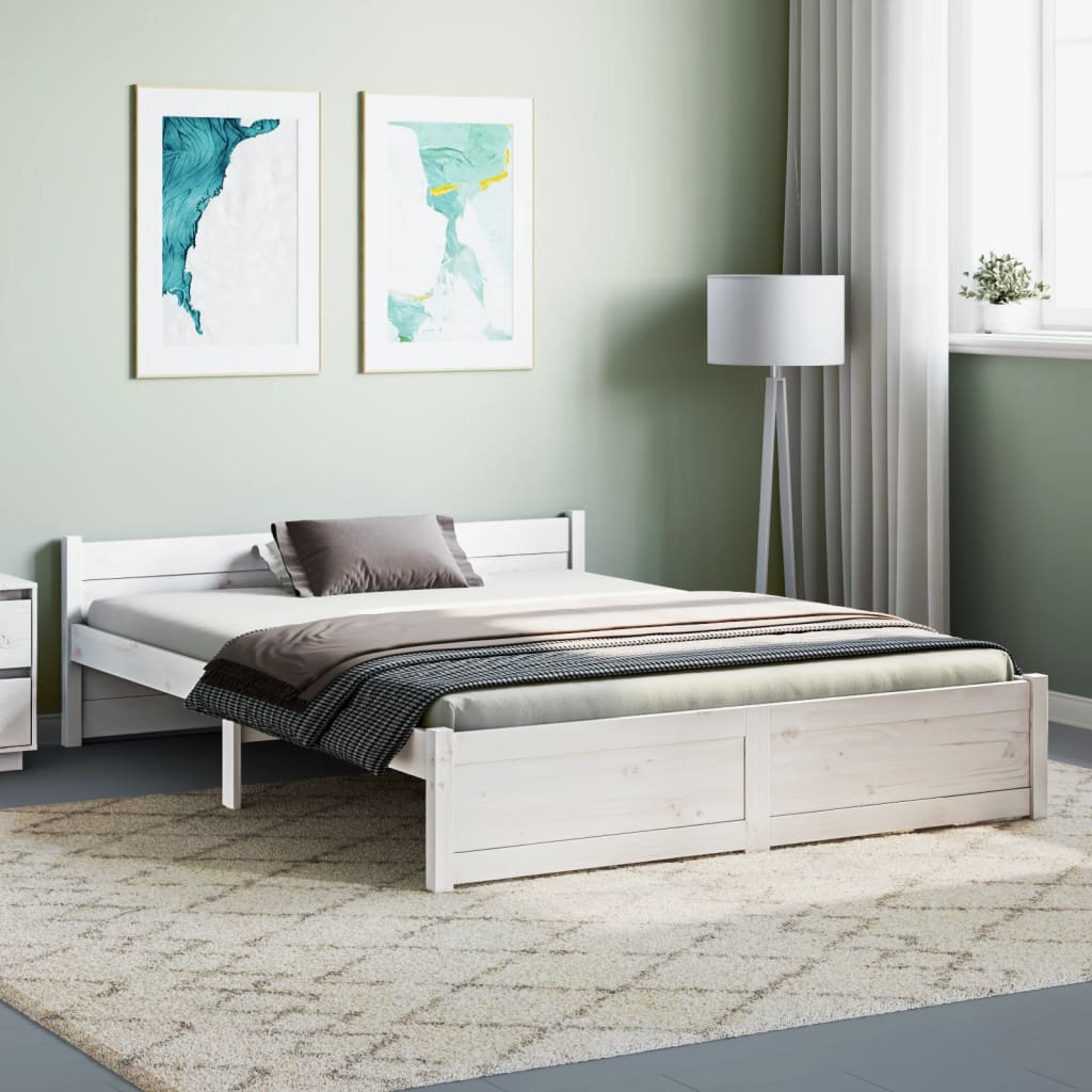 vidaXL Bed Frame without Mattress White Solid Wood 140x190 cm