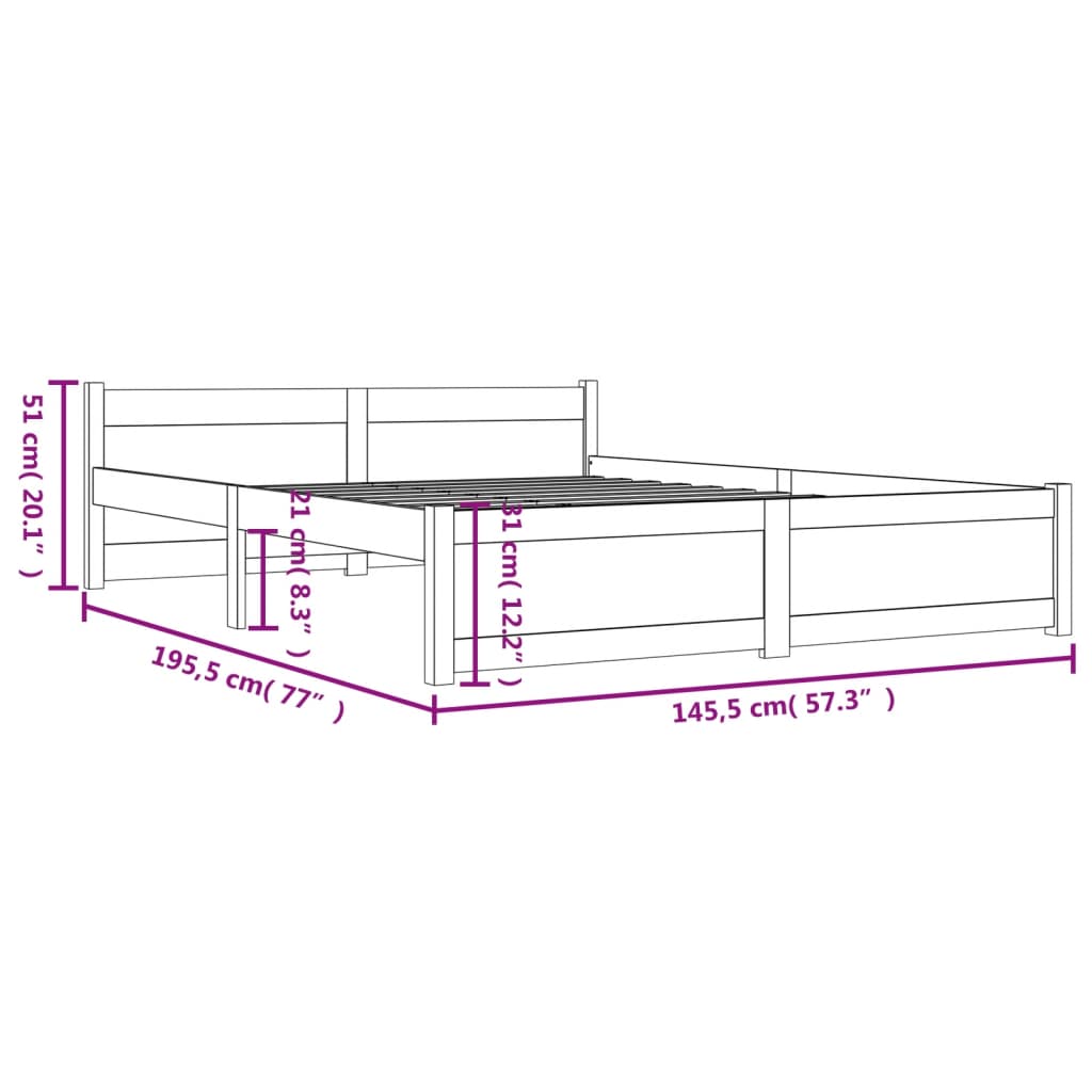 vidaXL Bed Frame without Mattress White Solid Wood 140x190 cm