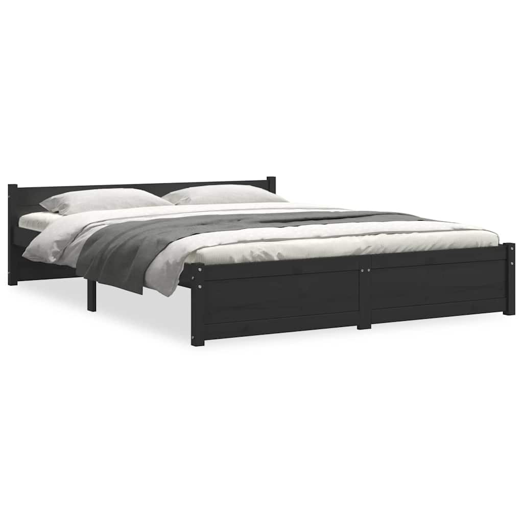 Bed Frame without Mattress Black Solid Wood 140x190 cm