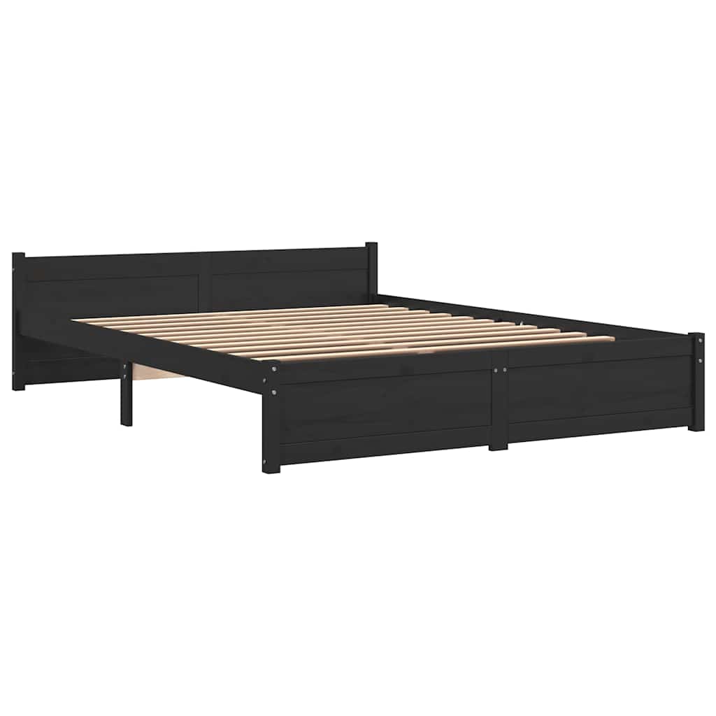 Bed Frame without Mattress Black Solid Wood 140x190 cm