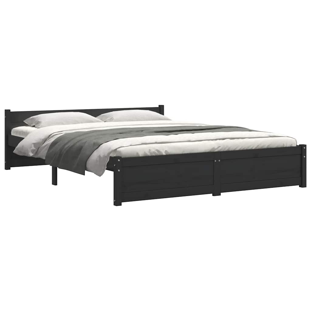 Bed Frame without Mattress Black Solid Wood 140x190 cm